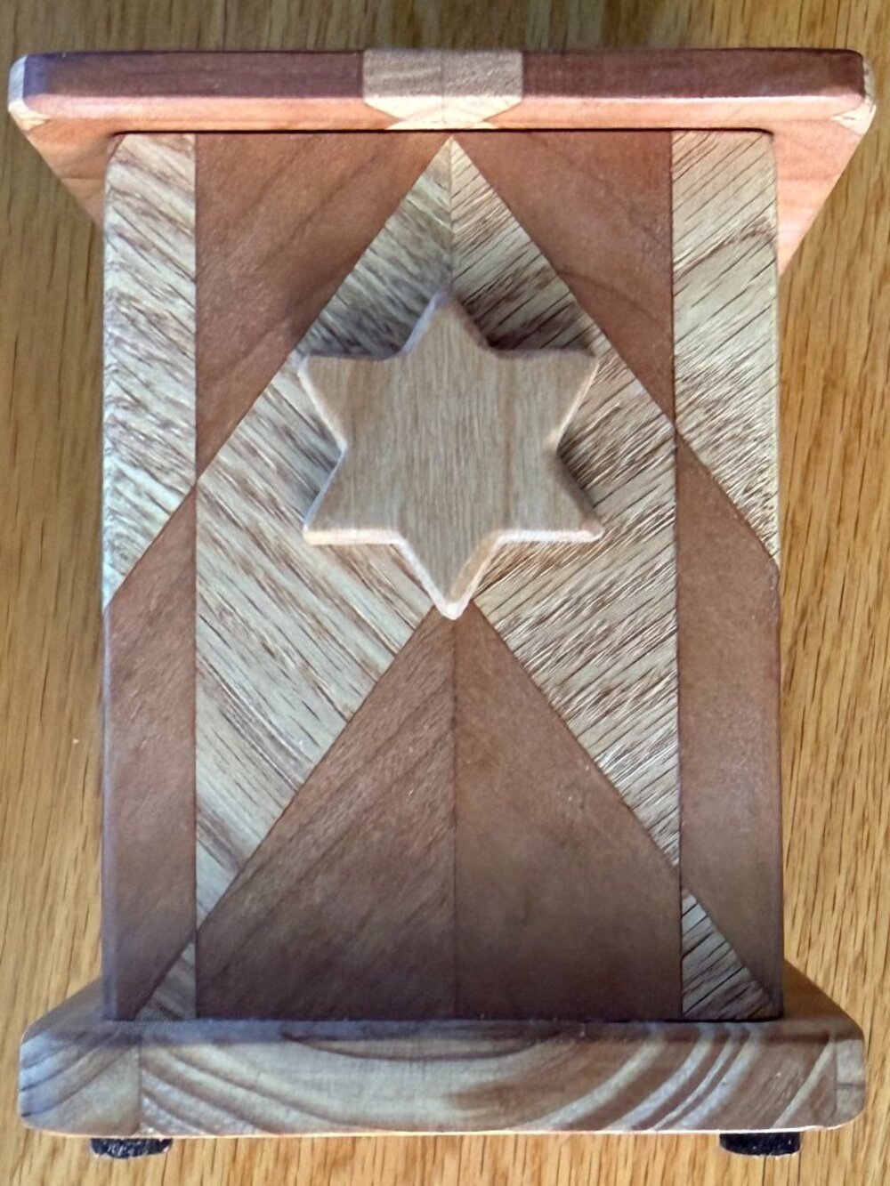 Tzedaka Charity Box Hand Crafted Mixed Hardwoods Star of David Judaica